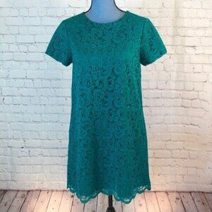 Cece Dress Jade Green Lace Shift Short Sleeve Knee Length Size 6